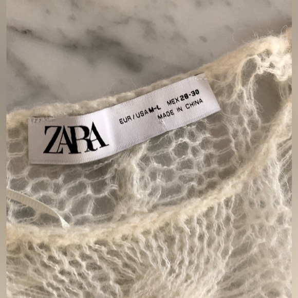 NWOT Zara open knit distressed cable knit sweater cream size M|L - Picture 6 of 7